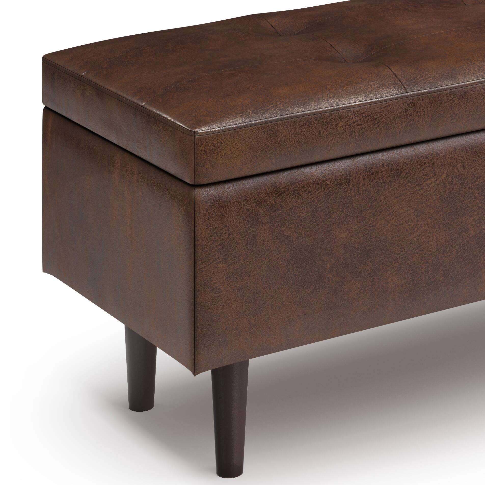Alt View 13. Simpli Home - Shay Mid Century Rectangular Storage Ottoman - Distressed Chestnut Brown.