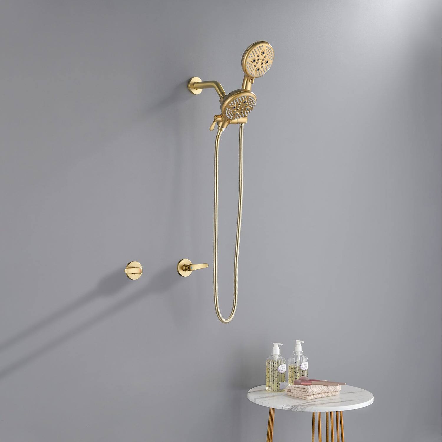 Alt View 2. Boyel Living - Brushed Gold Shower Set with Dual Handles and 5 Function ABS Dual Shower Heads - Brushed Gold.