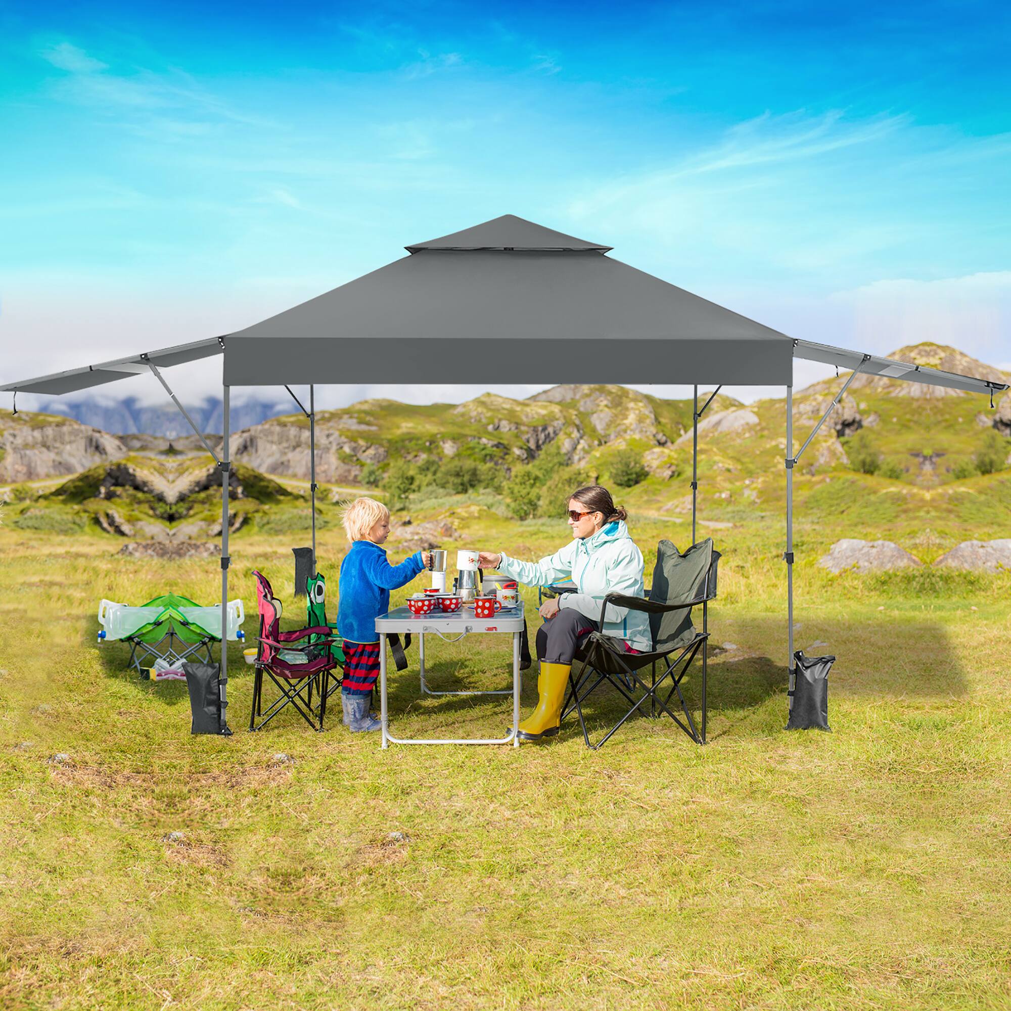 Alt View 1. Costway - Costway 10'x17.6'Outdoor Instant Pop-up Canopy Tent Dual Half Awnings Adjust Patio - Gray.