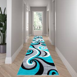 Emma + Oliver - Modal Accent Rug with Modern 3D Sculpted Swirl Pattern and Varied Texture Piling - Turquoise