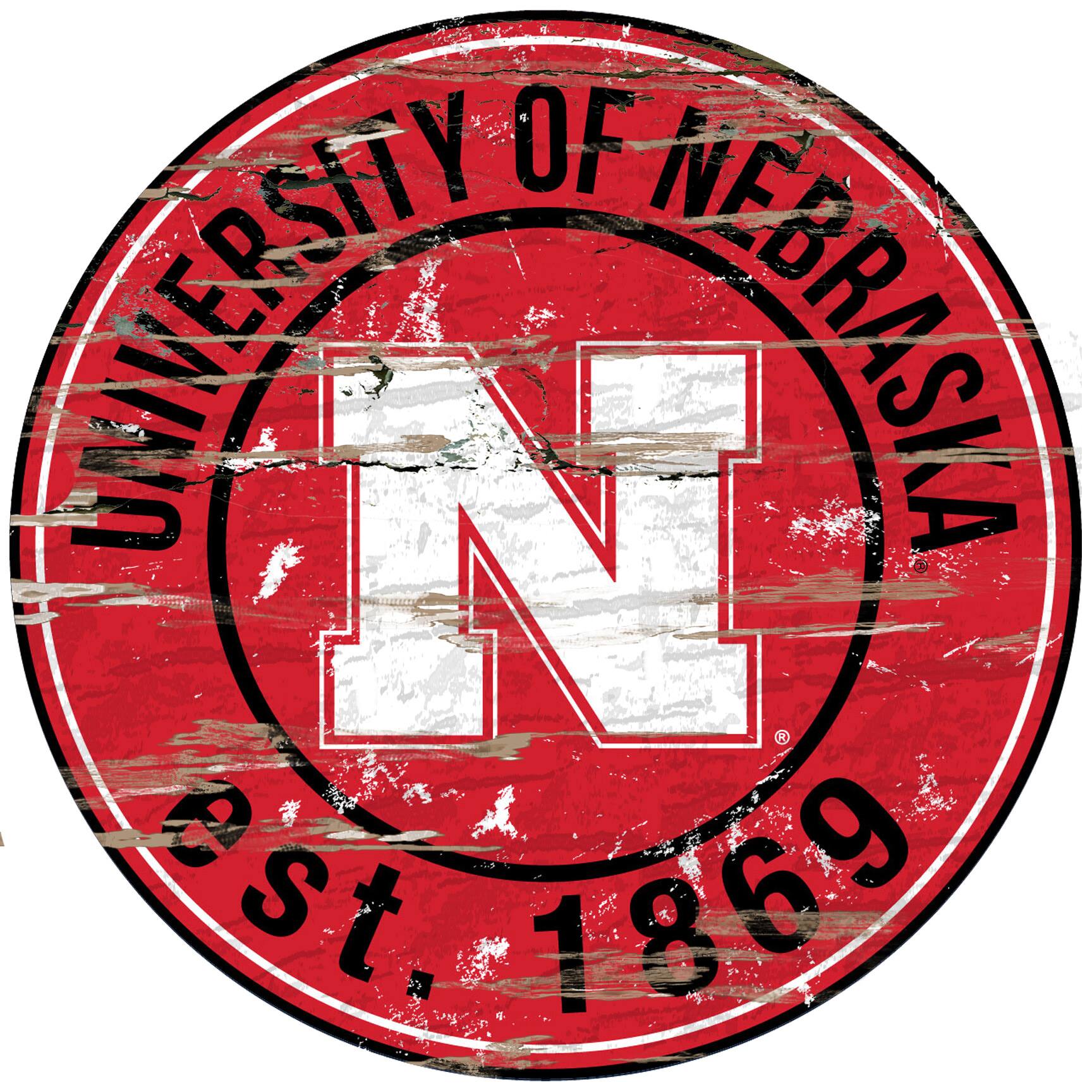 Nebraska Huskers 23.5" Distressed Round Sign