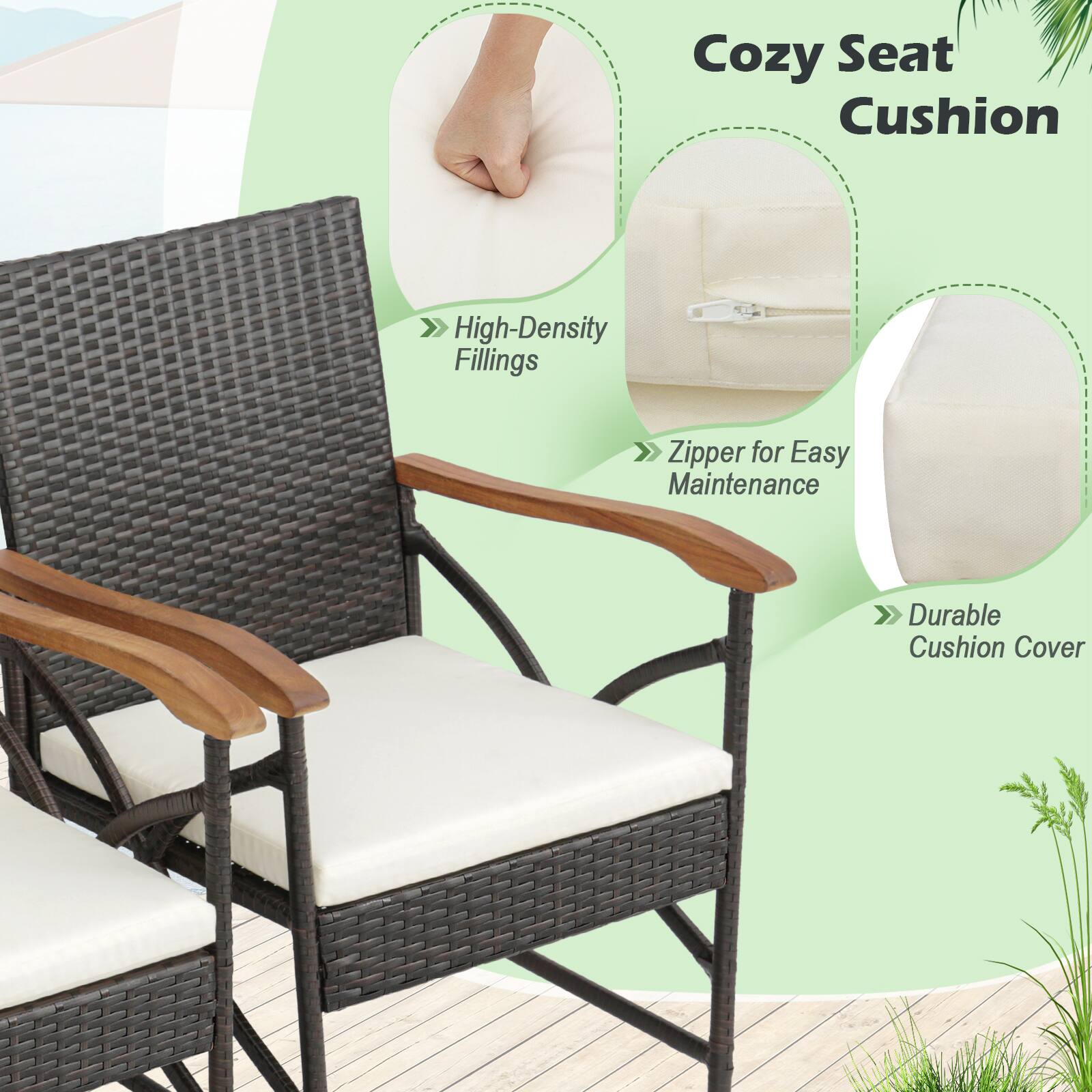 Cozy Seat Cushion

- High-Density Fillings
- Zipper for Easy Maintenance
- Durable Cushion Cover