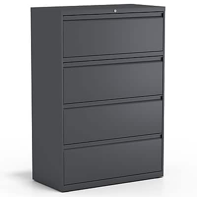 Front. Staples - Commercial 4-Drawer Lateral File Cabinet, Letter/Legal Size, Lockable, 52.5"H x 36"W x 18.63"D - Charcoal.