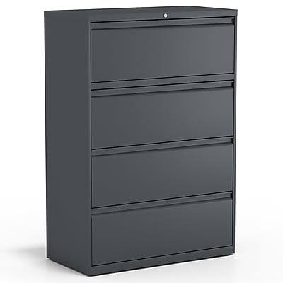 Front. Staples - Commercial 4-Drawer Lateral File Cabinet, Letter/Legal Size, Lockable, 52.5"H x 36"W x 18.63"D - Charcoal.
