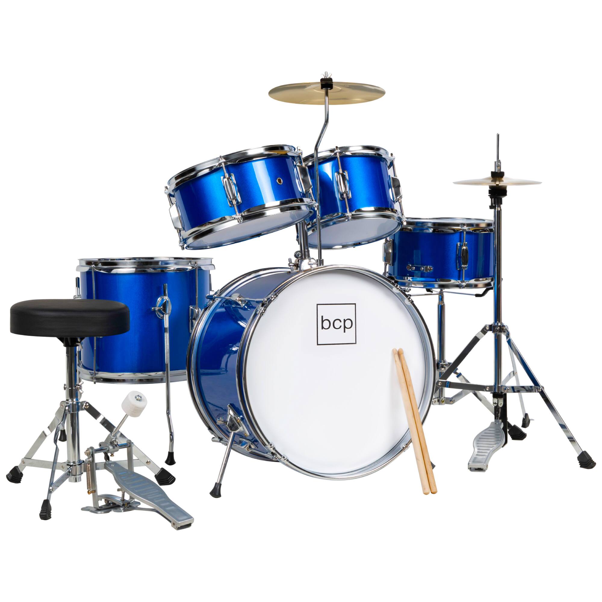Best Choice Products - 5-Piece Kids Beginner Junior Drum Set, Percussion Instrument Starter Kit w/ Stool - Blue