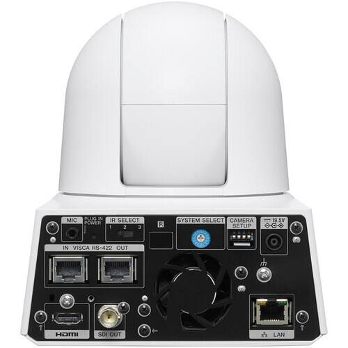 MIC PLUG IN POWER  
IR SELECT 1 2 3 R  
SYSTEM SELECT  
CAMERA SETUP  
19 5V IN  
VISCA RS-422 OUT  
HDMI  
SDI OUT  
LAN