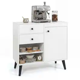 Costway - 31" Sideboard Credenza Buffet Cabinet with Storage & 2 Open Compartments - White