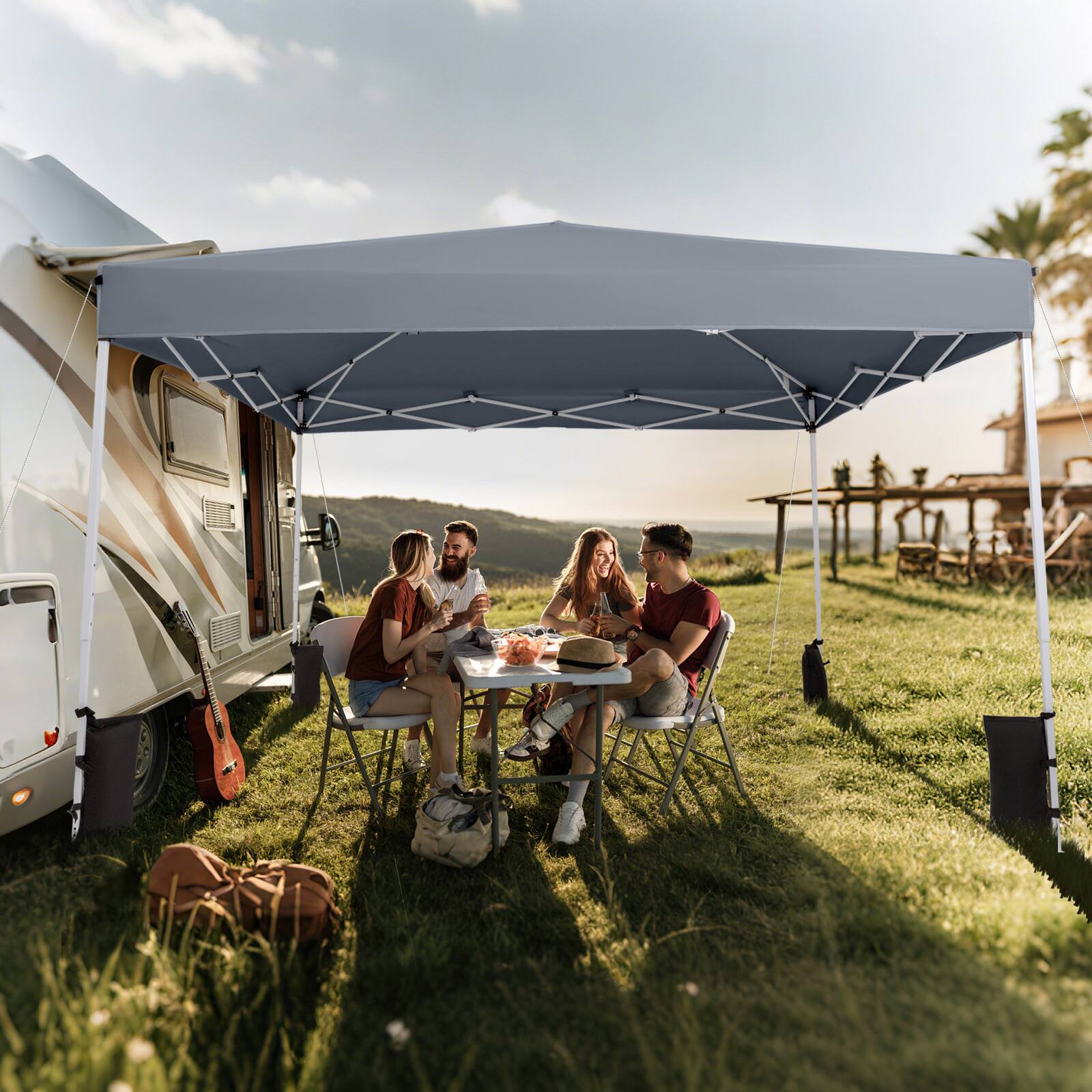 Alt View 3. Gymax - Gymax 10 x 10 FT Pop up Canopy Tent w/Carrying Bag 4 Sandbags 8 Stakes 4 Wind Ropes Grey - Gray.