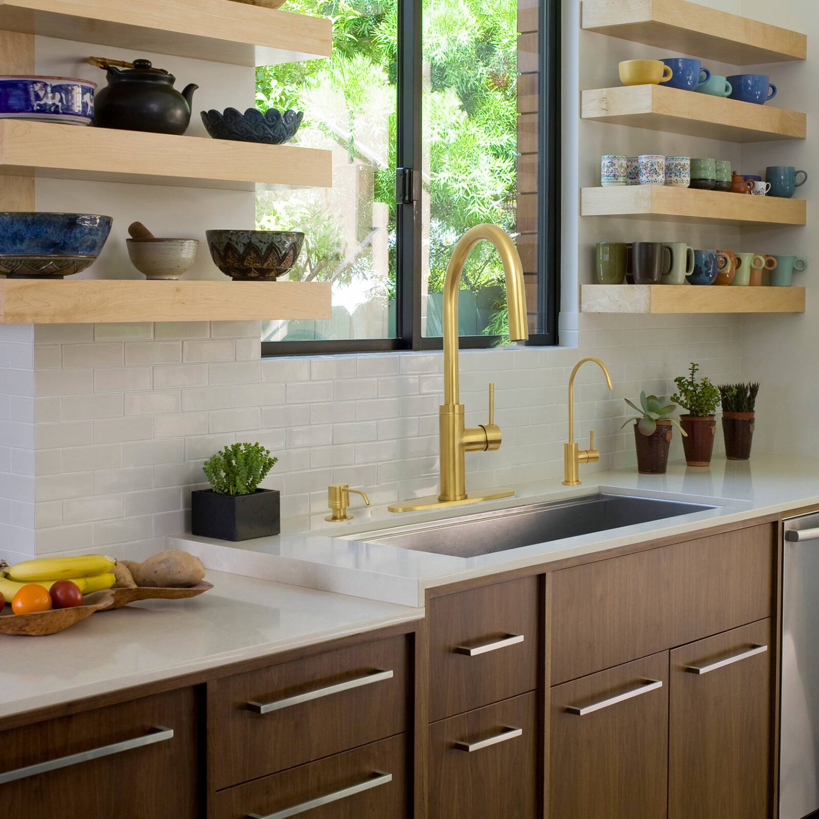 Alt View 5. Akicon - Akicon Single Handle Solid Brass Kitchen Faucet with Pull Down Sprayer in Brushed Gold - Brushed Gold.