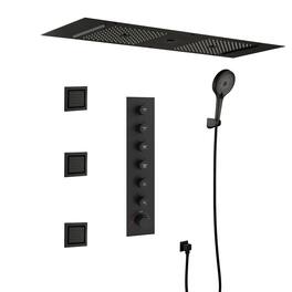 Boyel Living - 4-Spray Thermostatic Dual Shower Head Ceiling Mount Fixed and Handheld Shower Head 2.5 GPM/Body Spray - Matte Black