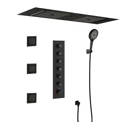 Front. Boyel Living - 4-Spray Thermostatic Dual Shower Head Ceiling Mount Fixed and Handheld Shower Head 2.5 GPM/Body Spray in Matte Black - Matte Black.