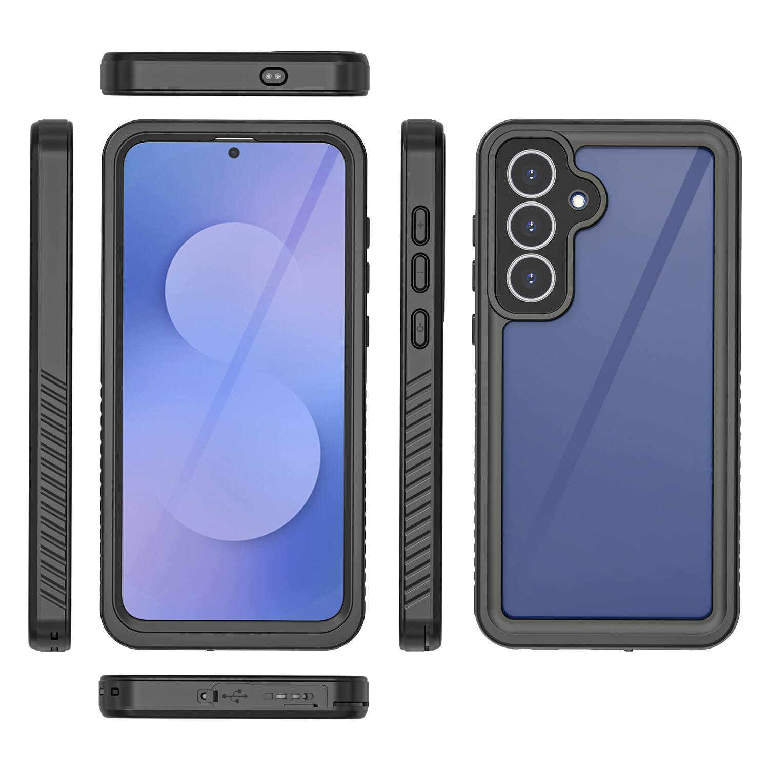 Alt View 4. Dteck - Waterproof Full Body Case for Samsung Galaxy S25 FE Clear Shockproof Cover with Screen Protector Dustproof Rugged Shell - Black.