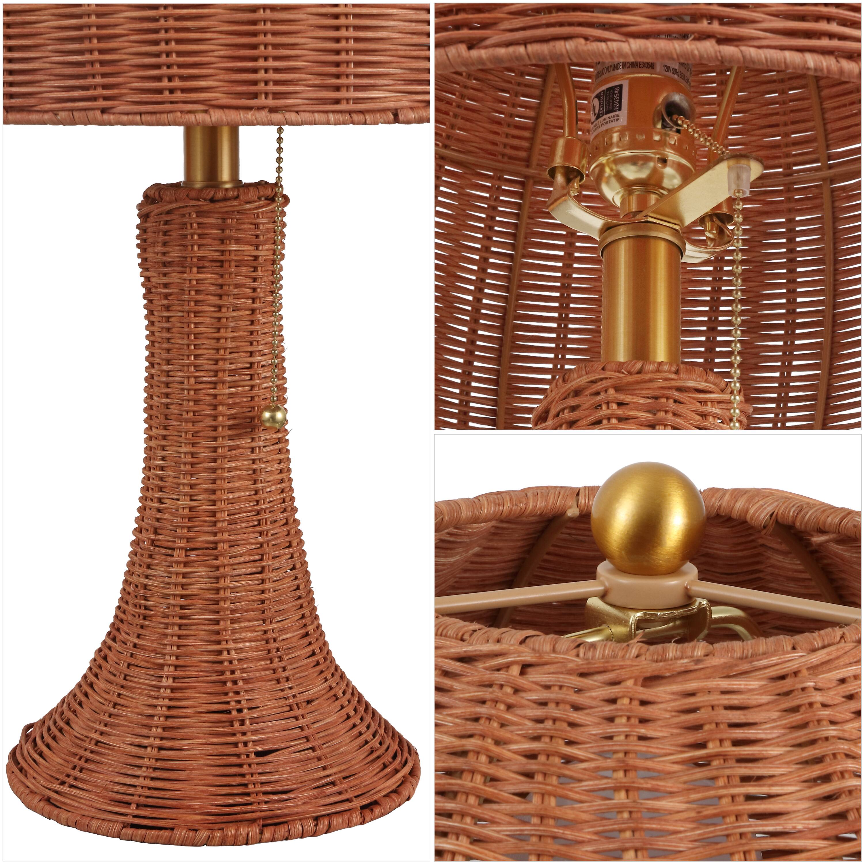 Alt View 3. Jonathan Y - Joanie 22" Bohemian Rustic Woven Rattan LED Table Lamp with Pull Chain, Dark Brown/Brass Gold - Dark Brown/Brass Gold.