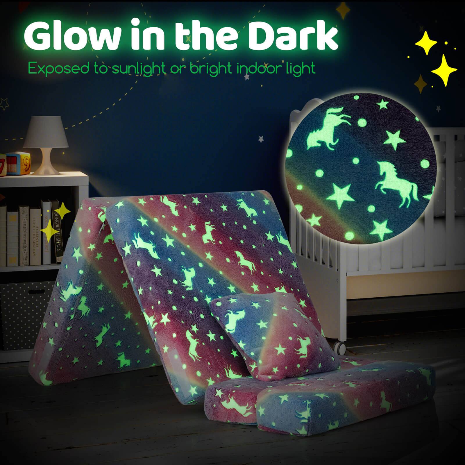 Glow in the Dark  
Exposed to sunlight or bright indoor light