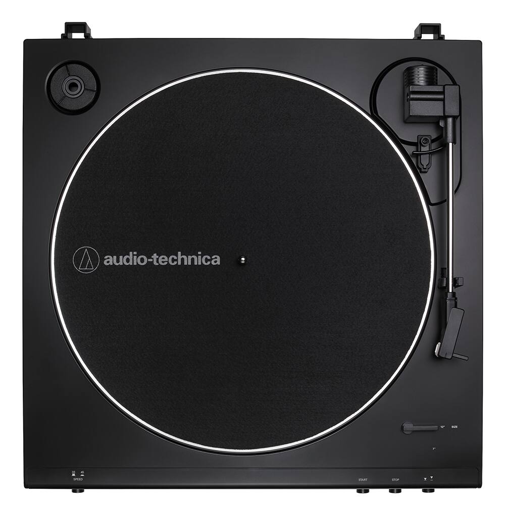 Alt View 4. Audio-Technica - AT-LP60X-BK Fully Automatic Belt-Drive Stereo Turntable w/ Record Care Bundle.