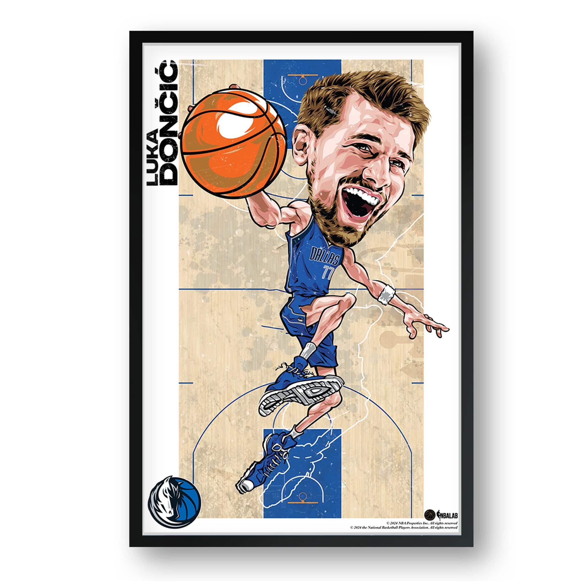 Sporticulture - Luka Don-i- Dallas Mavericks Framed 14" x 20" Player Caricature Art - Multicolor