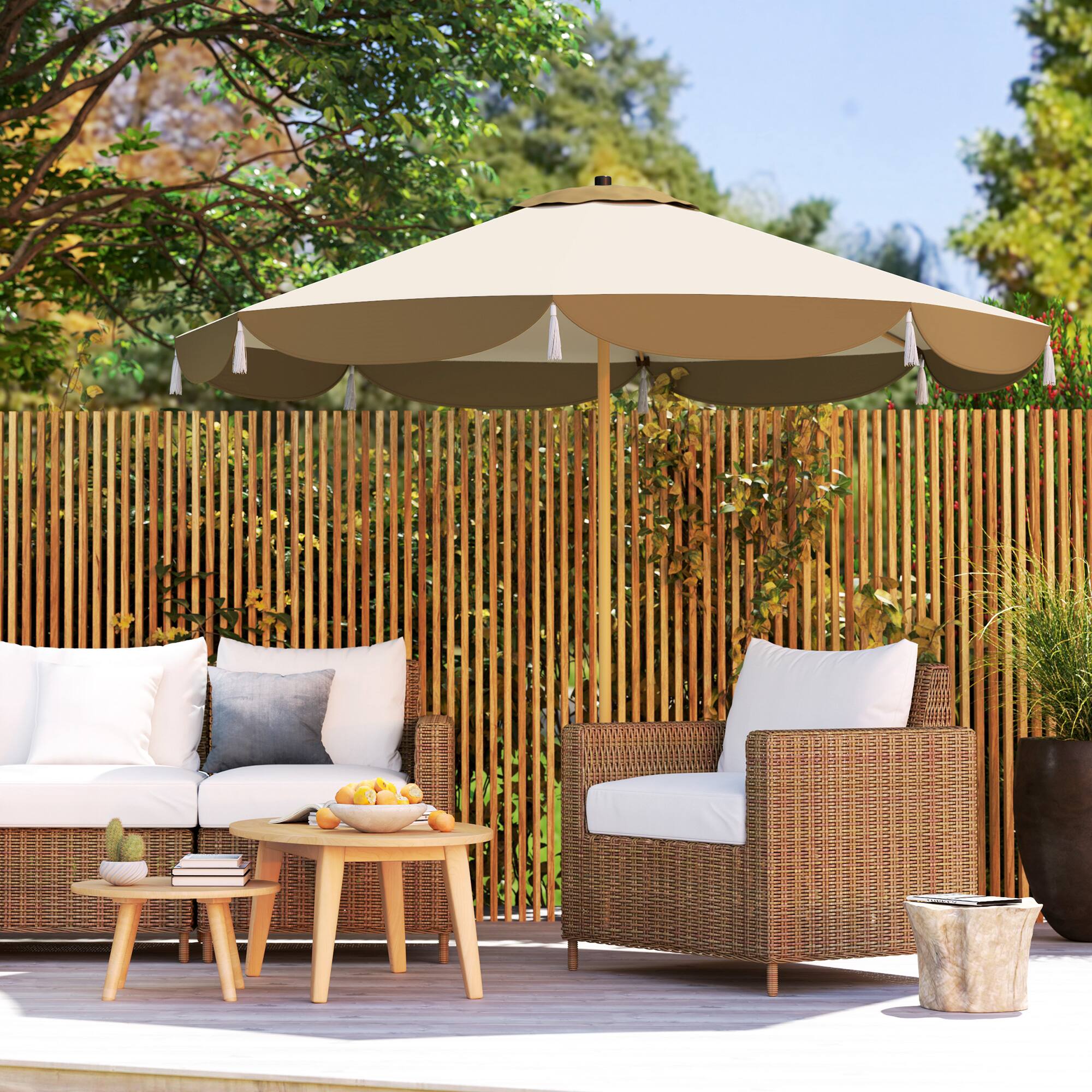Alt View 5. Outsunny - 9FT Patio Umbrella, UPF 50+ Outdoor Market Umbrella with 8 Ribs, Vented Outdoor Table Umbrella for Deck - Cream White.