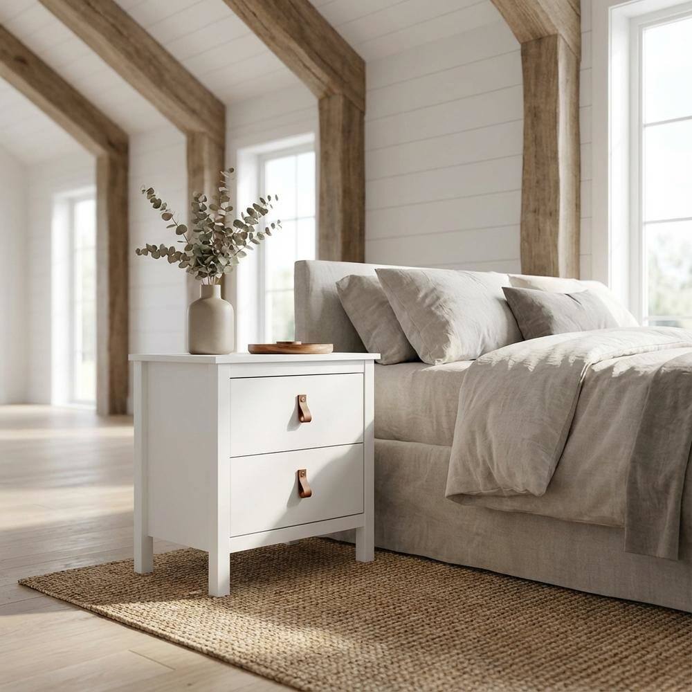 Angle. FurniFact - Nightstand with Two Spacious Drawers for Bedroom Storage - White.