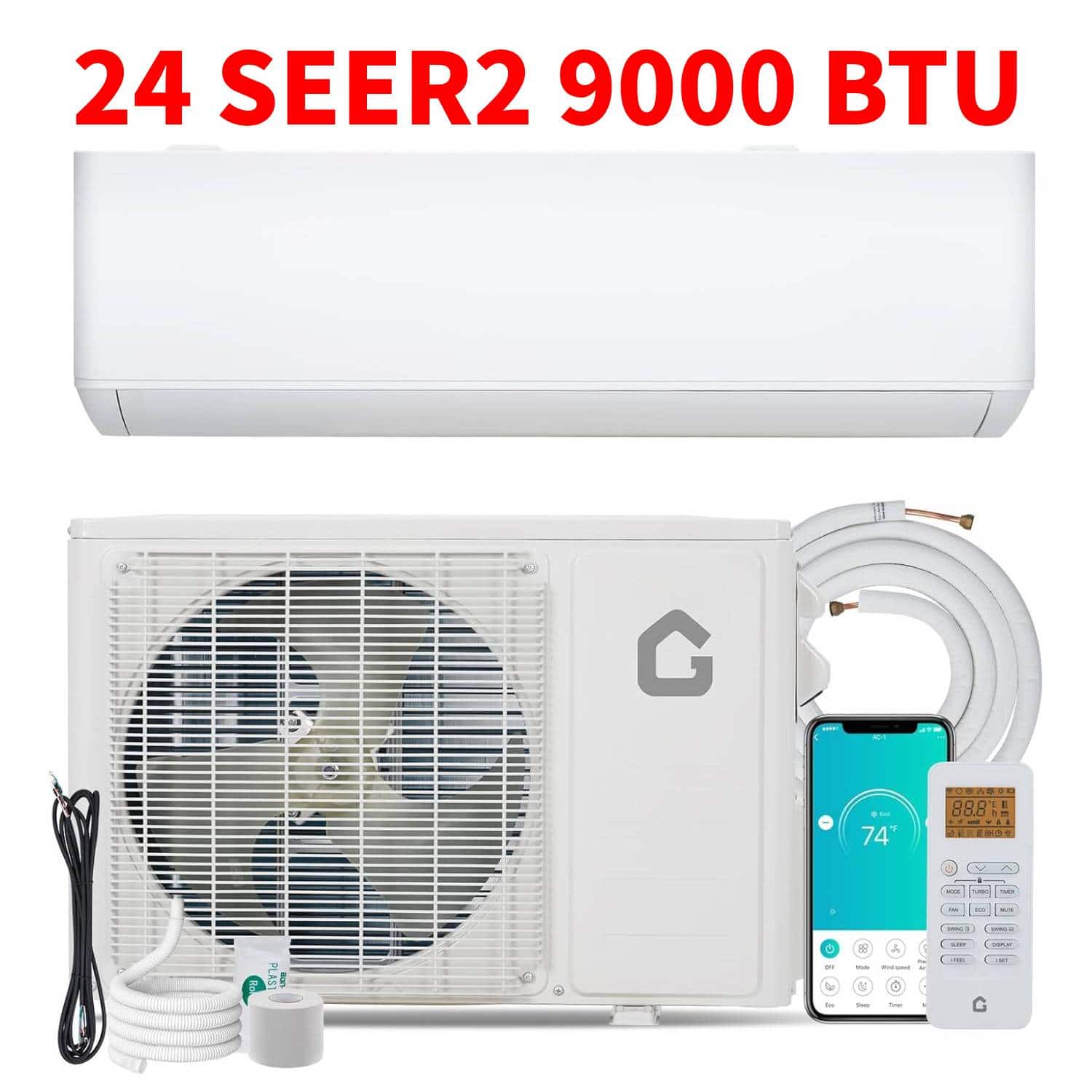 Acekool - 9000 Btus Mini Split Air Conditioner Include Installation Kit Cool Up to 450 Sq. Ft - White