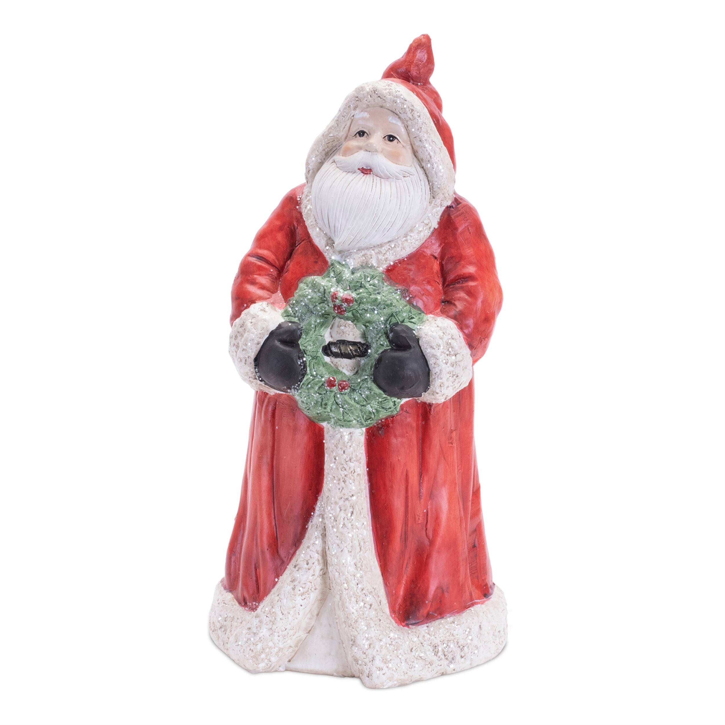 Left. BreeBe - Hooded Terracotta Santa Figurine (Set of 2) - Red, Green.