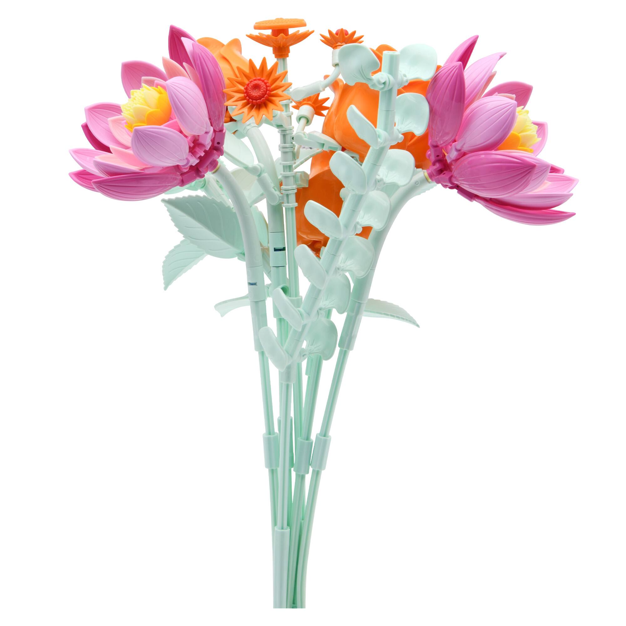 Left. Contixo - BK10 Flower Bouquet Building Set, 360-Piece Botanical Brick Kit with Adjustable Stems for Kids & Adults Ages 8+ - Orange.