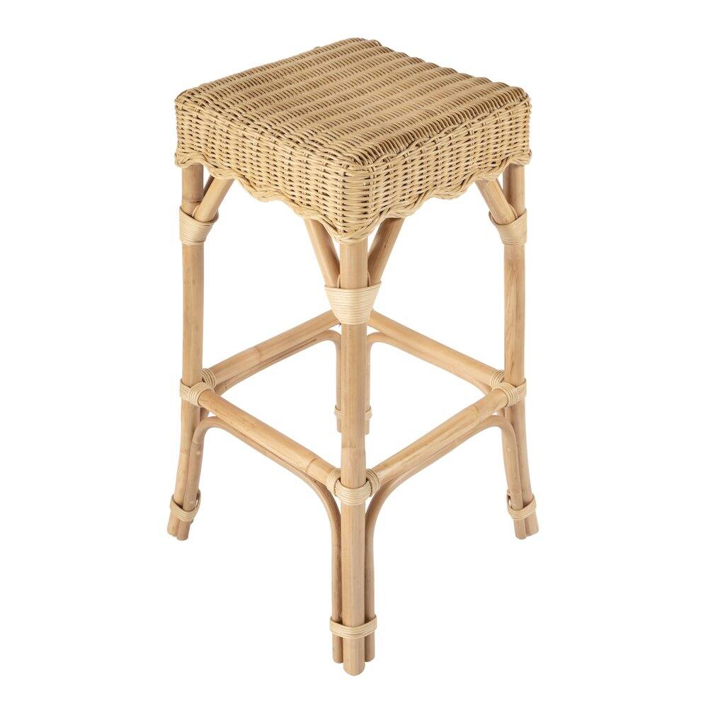 Angle. Butler Specialty - Flora Rattan Scalloped Bar Stool - Light Brown.