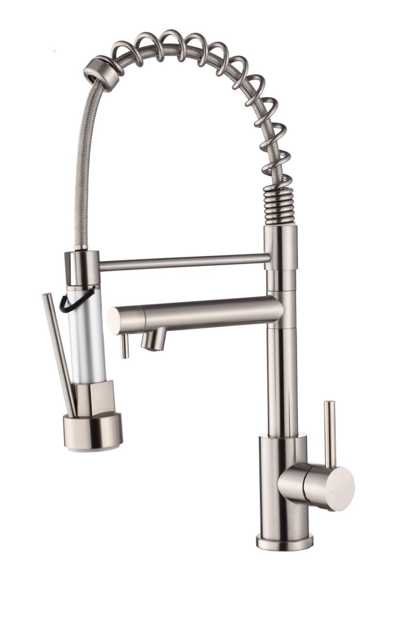Kitchen Faucet with Pull Down Sprayer Touch On Single Handle 2-Function Stainless Steel Neck Single Hole Installation