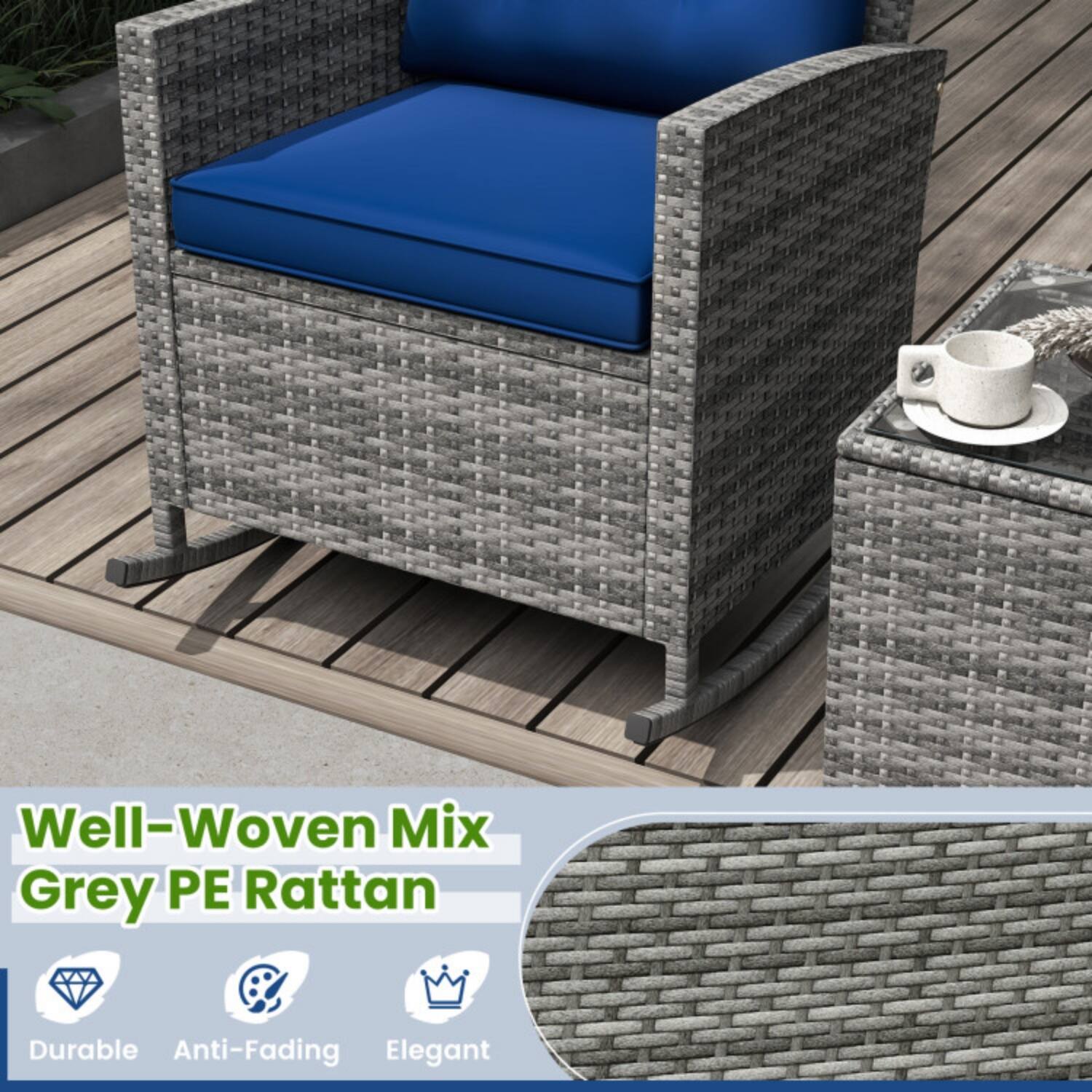Well-Woven Mix Grey PE Rattan  
Durable  
Anti-Fading  
Elegant
