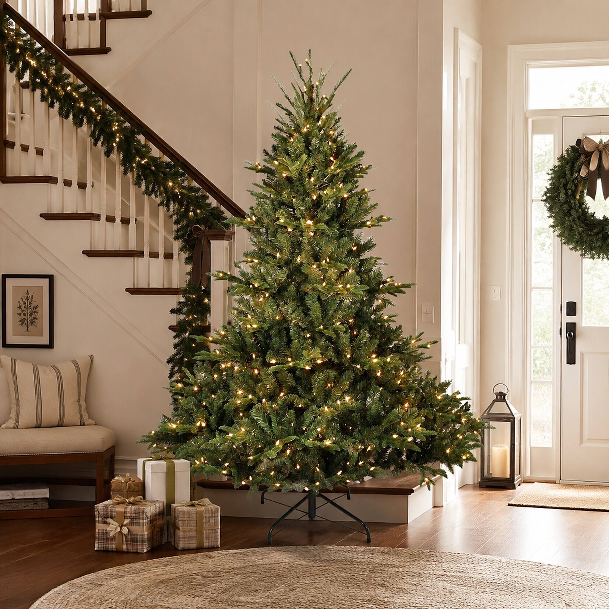 Alt View 1. RYHNUYNE - 5FT Full-Shape Pre-Lit Christmas Tree, 350 Lights 1129 Tips PE/PVC Mixed Branches Wide Base Stable Metal Stand - Green.