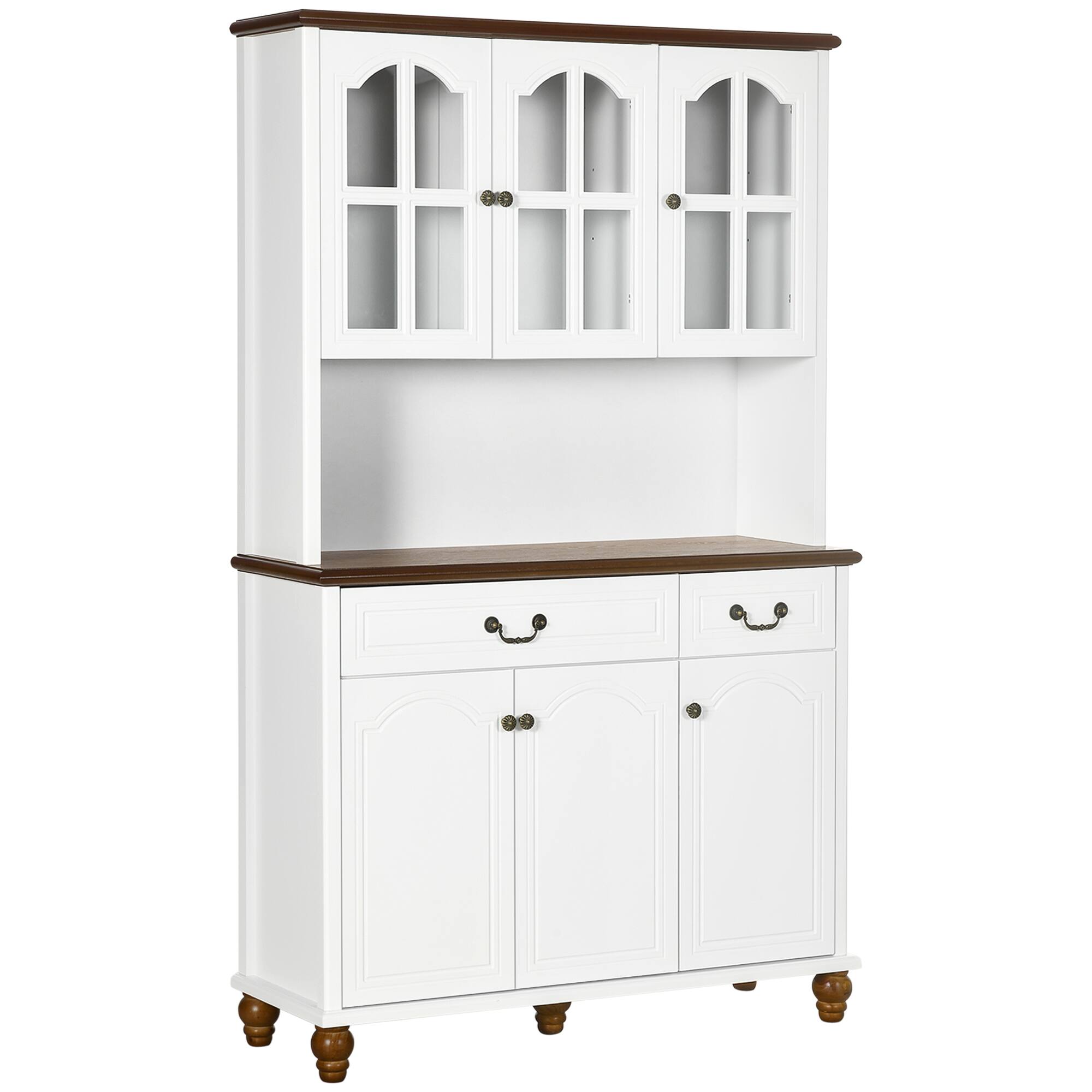 Alt View 1. Homcom - 71" Kitchen Pantry Cabinet, Kitchen Hutch with Window Pane Doors, 2 Drawers and 3 Adjustable Shelves for Dining Room - White.