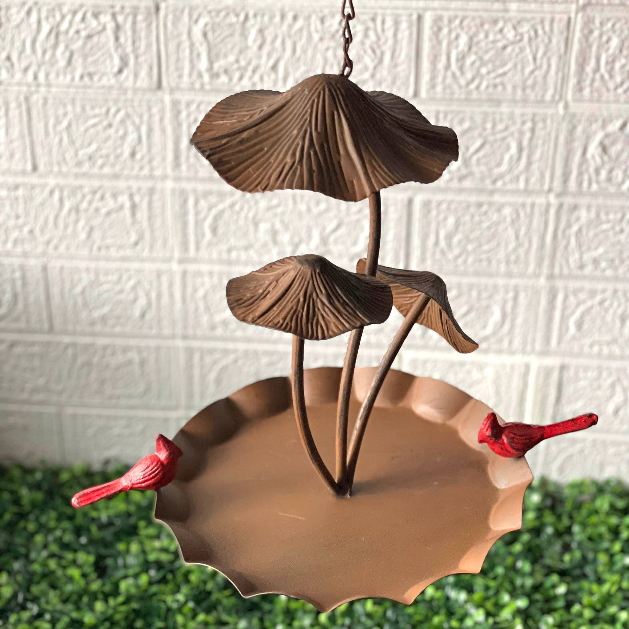 Alt View 4. Things2Die4 - Rustic Brown Triple Mushroom Bird Feeder – Pie Plate Tray, Farmhouse Decor - Multicolored.