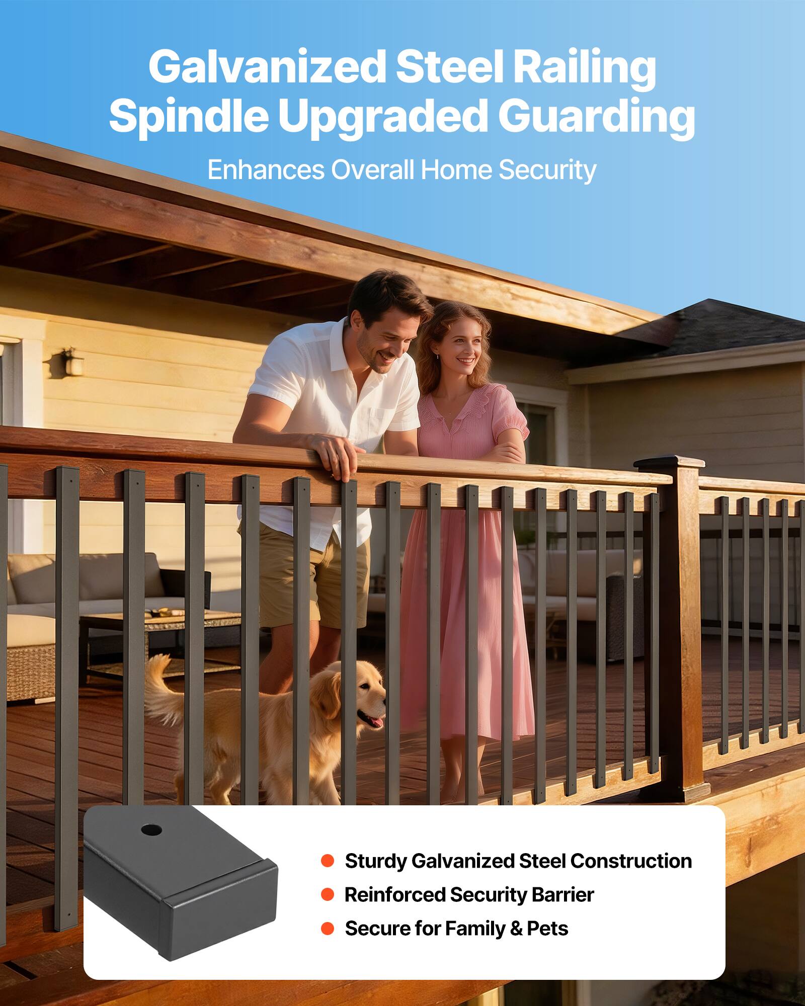 Galvanized Steel Railing Spindle Upgraded Guarding  
Enhances Overall Home Security  

- Sturdy Galvanized Steel Construction  
- Reinforced Security Barrier  
- Secure for Family & Pets
