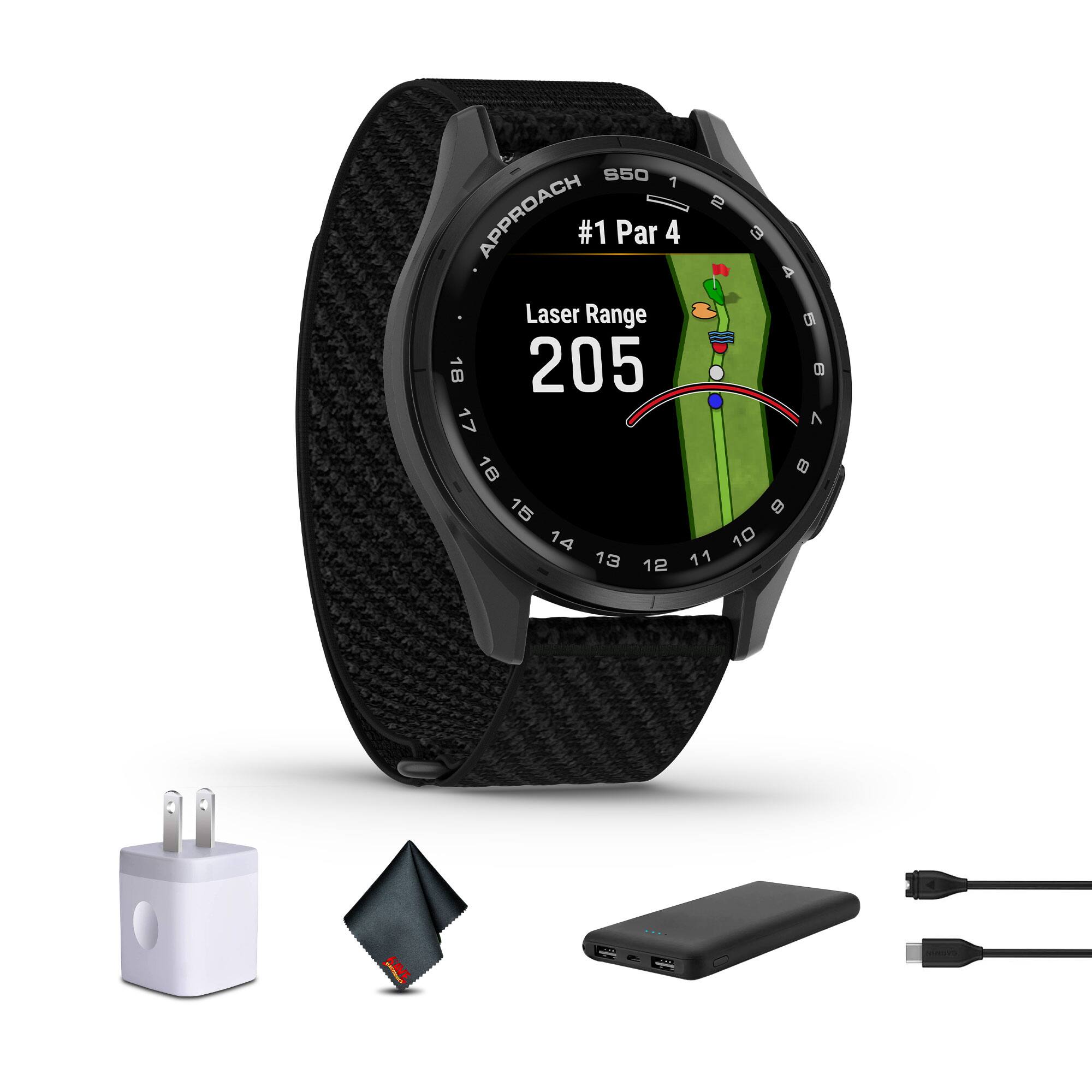 Garmin - Approach S50, Slate/Black Nylon GPS Golf Smartwatch Bundle - Slate with Black Band - (2025)