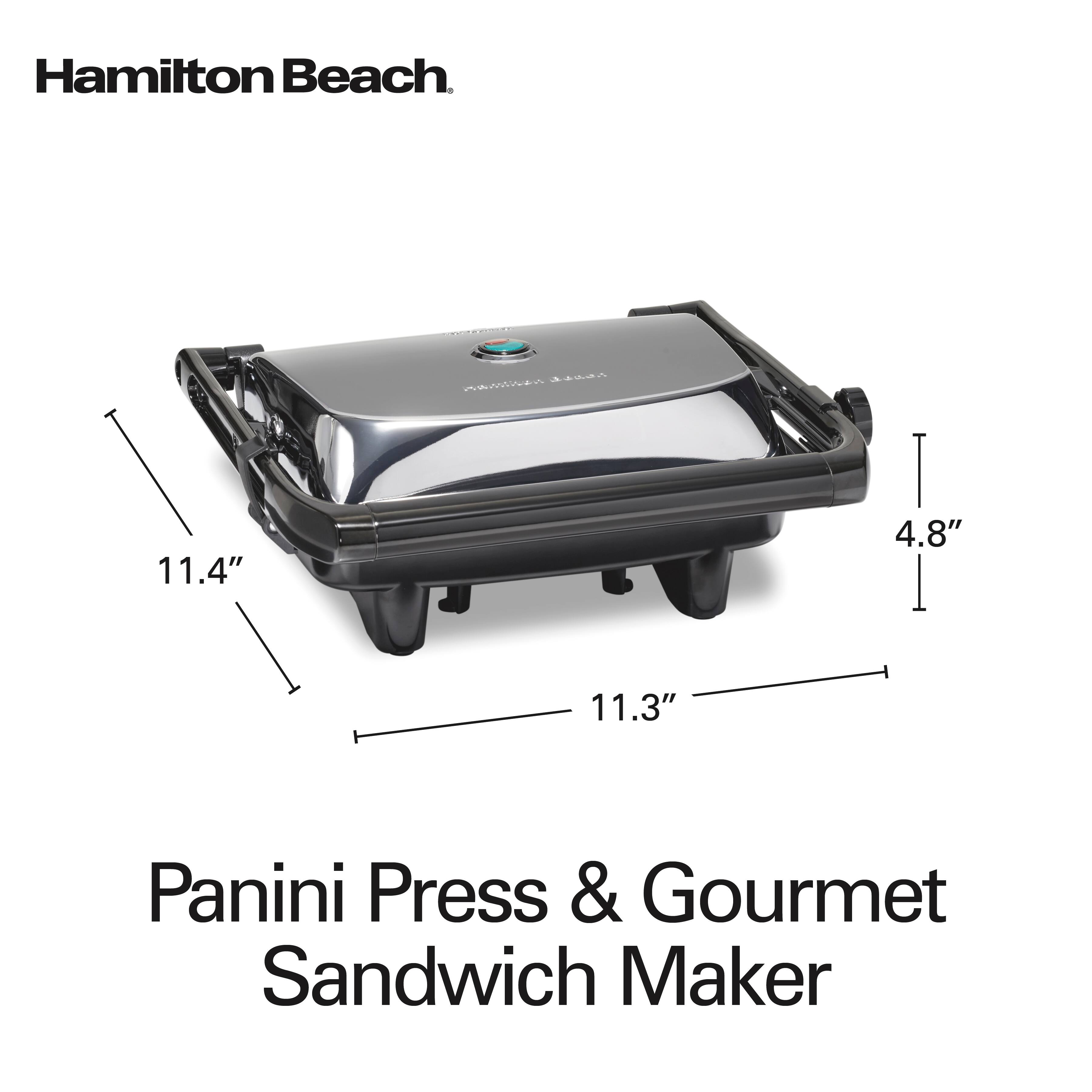 Hamilton Beach  
Panini Press & Gourmet Sandwich Maker  
11.4" x 11.3" x 4.8"