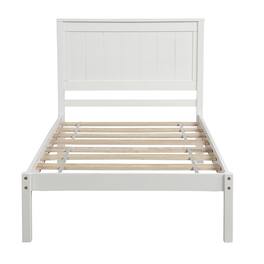 Whisen - Twin Platform Bed Frame with Headboard, Wood Slat Support, No Box Spring Needed - White