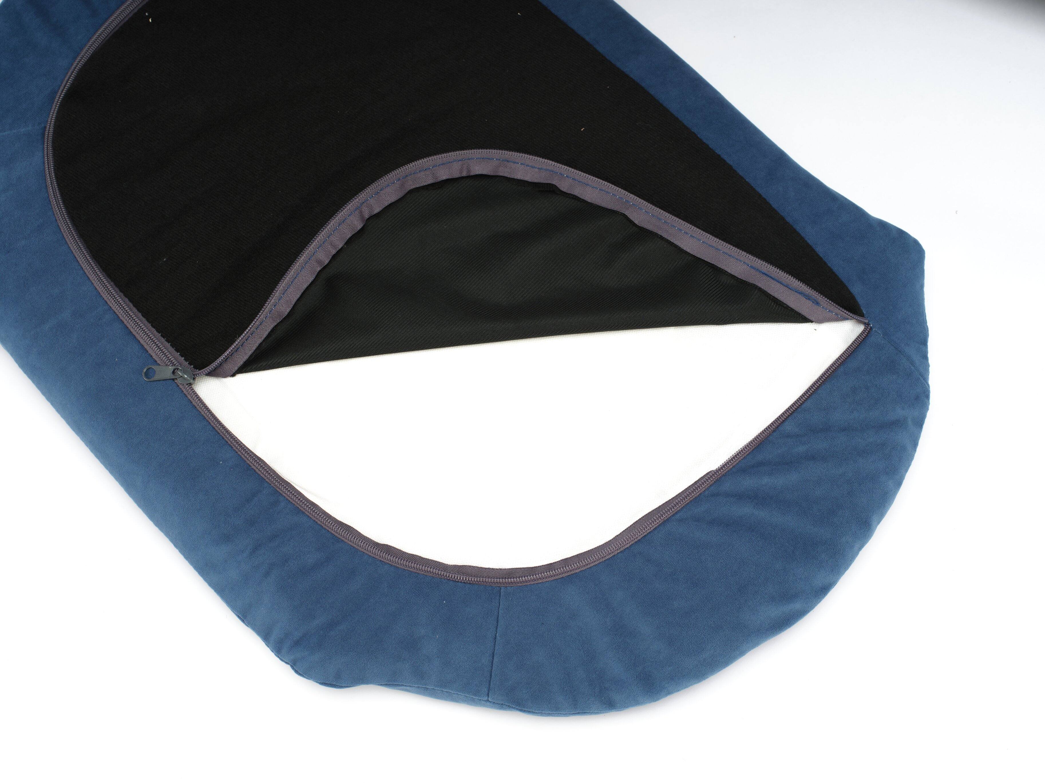 Alt View 9. Siljoy - Mid‑Size Scandinavian Pet Sofa, Walnut & Dark Blue Velvet, Elevated Orthopedic Dog Bed - Dark Blue.
