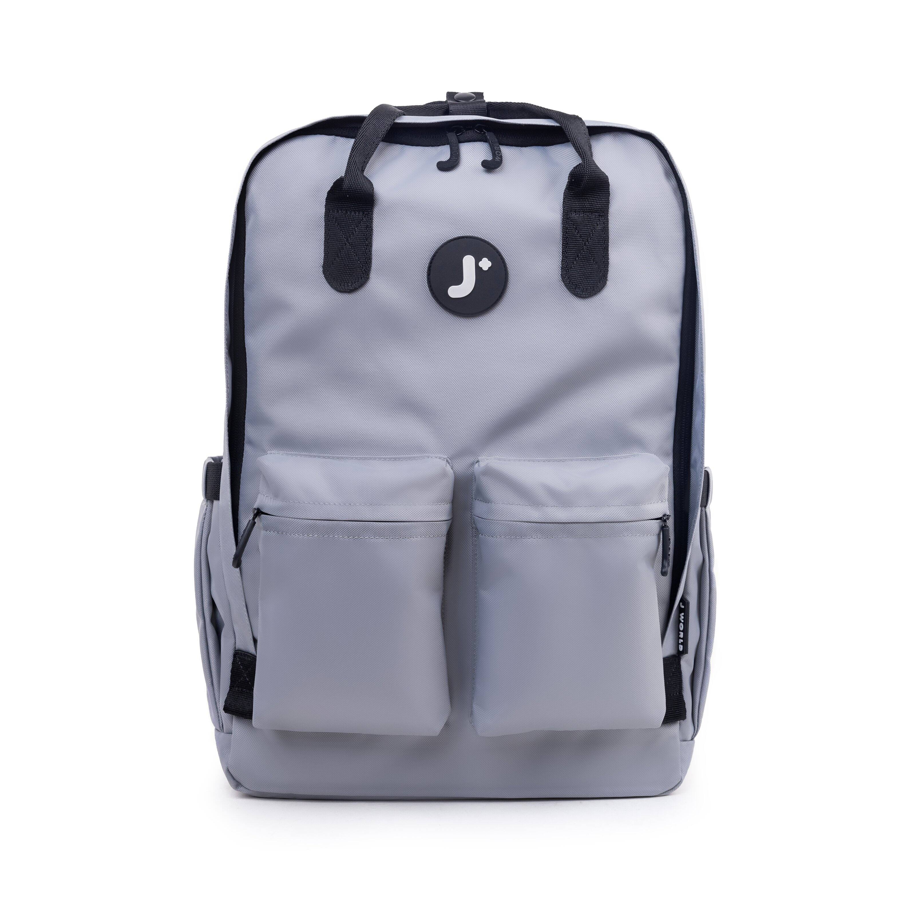 Front. J World - J World Unisex Timo Multi-Functional Laptop Backpack for School and Travel, Grey - GREY.