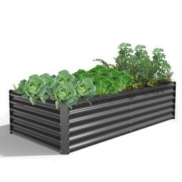 A Anleolife - Metal Rectangular Raised Garden Bed Planter Boxes for Vegetables Flowers Herbs (72 in. L x 36 in. W x 18 in. H) - Gray