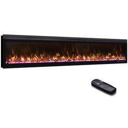 Mondawe - 78" Linear Recessed-in Electric Fireplace with Remote Control, Adjustable Heat & Timer - Black