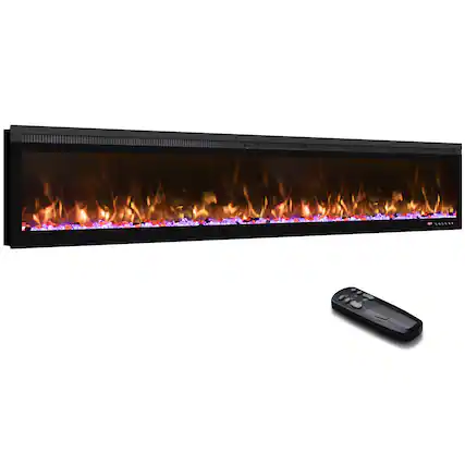 Front. Mondawe - 78" Linear Recessed-in Electric Fireplace with Remote Control, Adjustable Heat & Timer - Black.