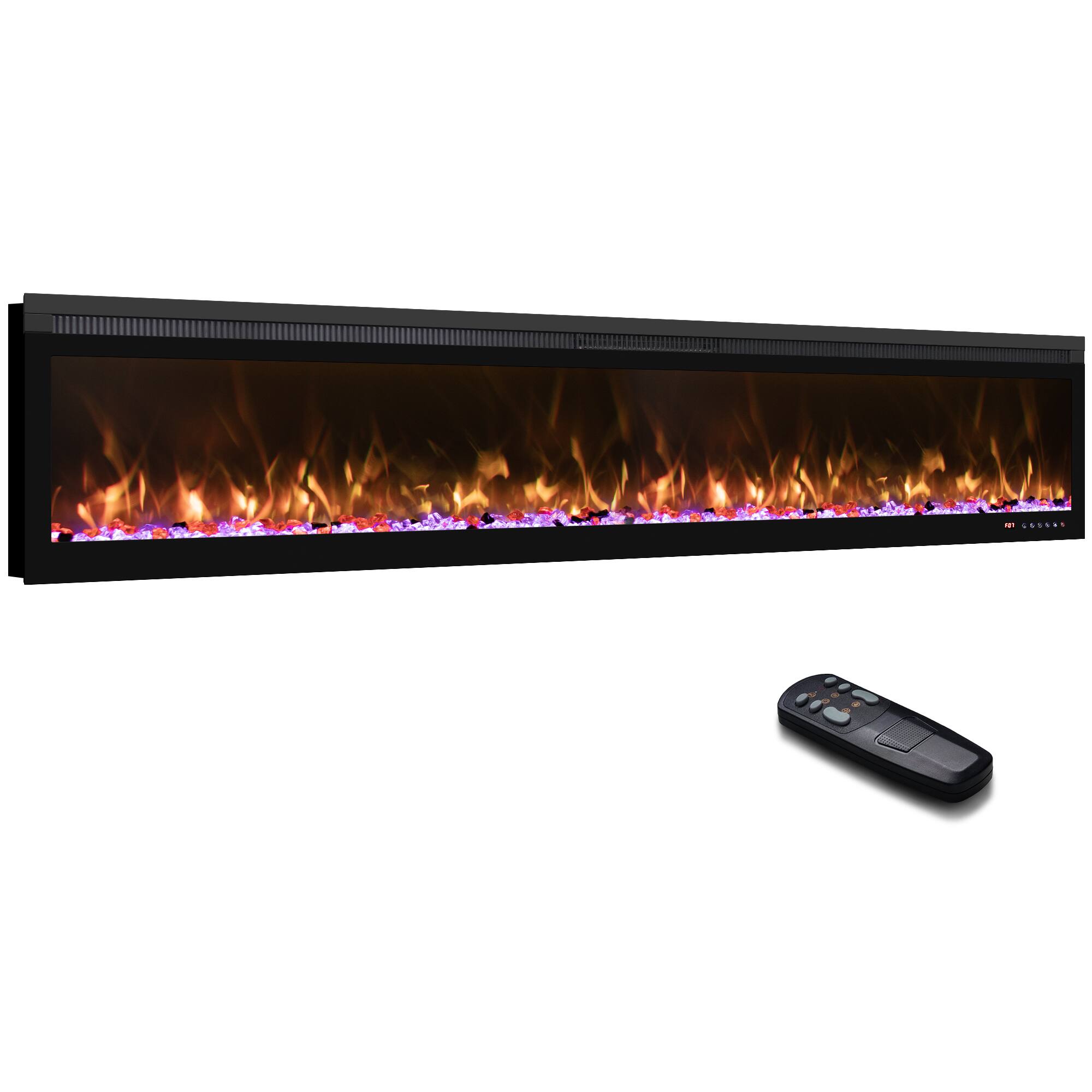 Angle. Mondawe - 72" Linear Recessed-in Electric Fireplace with Remote Control, Adjustable Heat & Timer - Black.