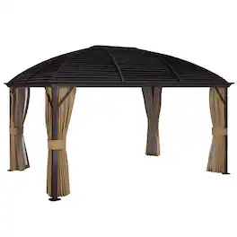Outsunny - 10' x 14' Hardtop Gazebo Canopy with Galvanized Steel Roof, Aluminum Outdoor Pavilion Gazebo with Top Hook, Netting - Brown