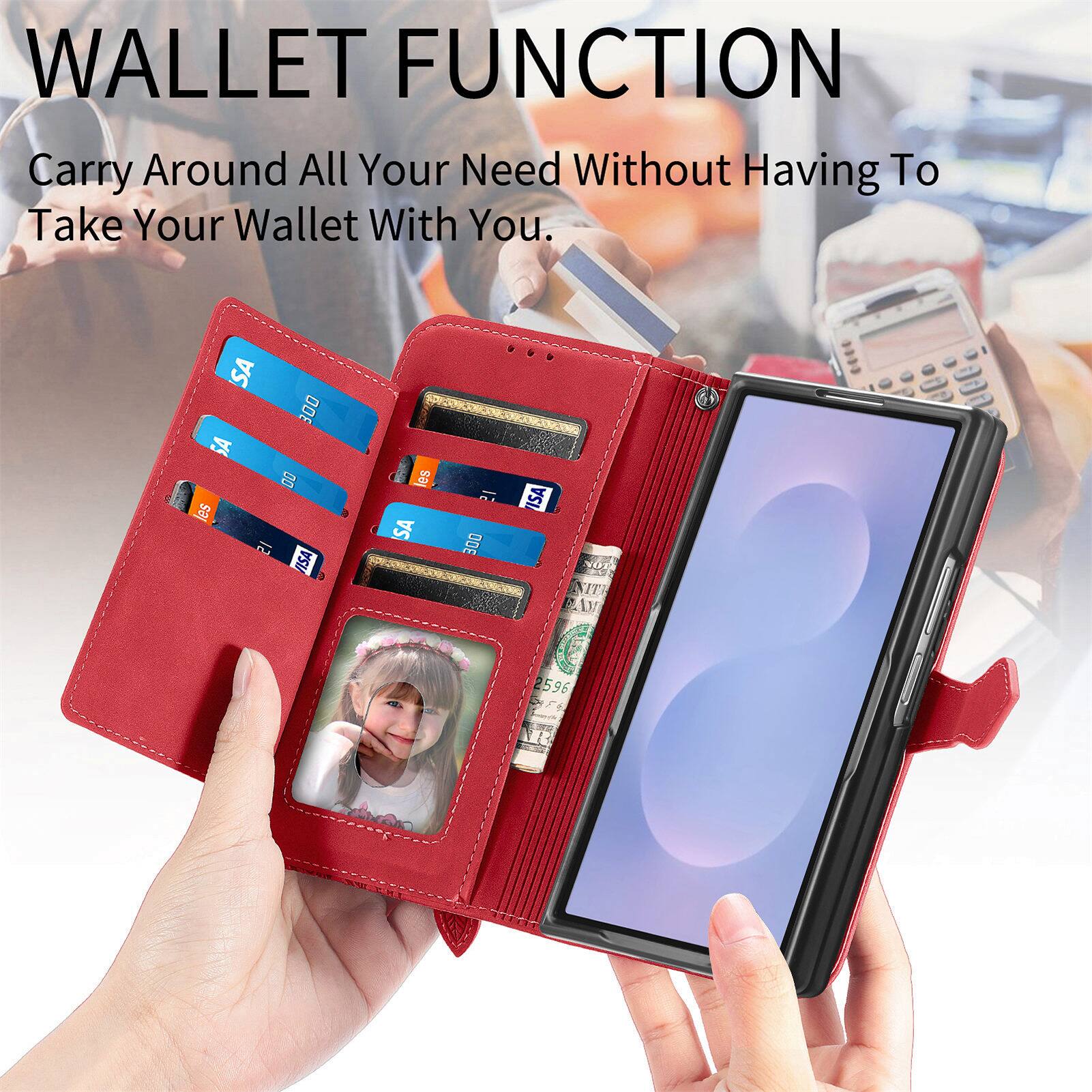 WALLET FUNCTION  
Carry Around All Your Need Without Having To Take Your Wallet With You.