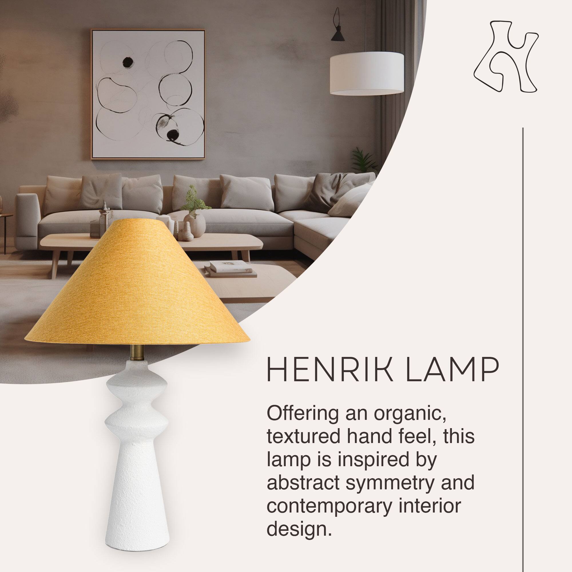 HENRIK LAMP

Offering an organic, textured hand feel, this lamp is inspired by abstract symmetry and contemporary interior design.