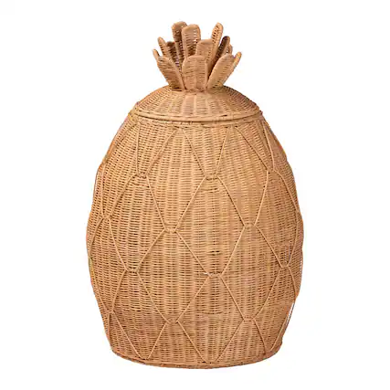 Front. bali & pari - Pelham Natural Rattan Laundry Hamper - Handwoven Wicker Storage Basket for Laundry Room, Large - Light Honey.