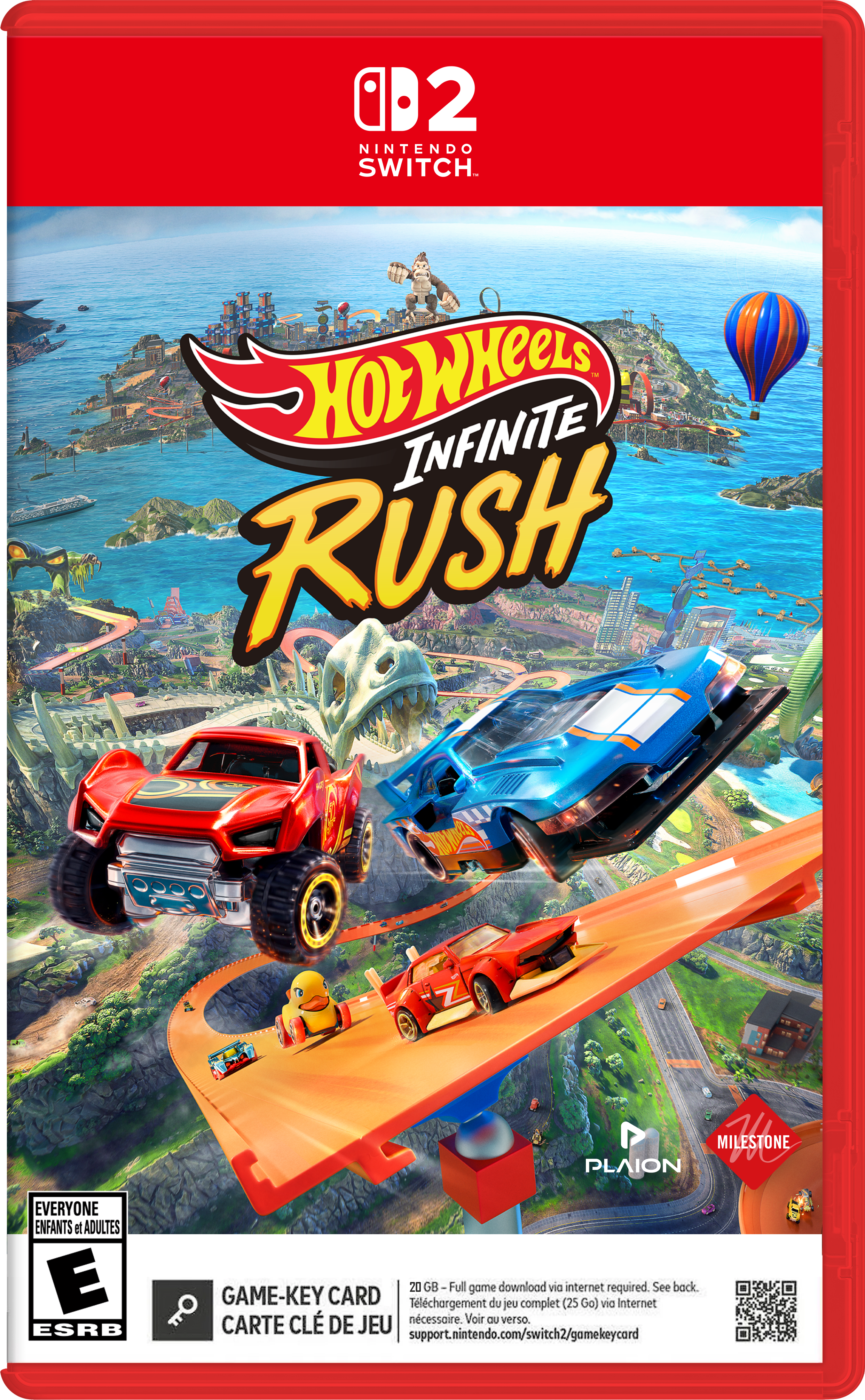 2 NINTENDO SWITCH - HOT WHEELS INFINITE RUSH MILESTONE BST PLAION EVERYONE ENFANTS et ADULTES E ESRB 20 GB - Full game download via internet required. See back. GAME-KEY CARD Téléchargement du jeu complet (25 Go) via Internet nécessaire. Voir au verso. CARTE DE JEU support.nintendo.com/switch2/gamekeycard