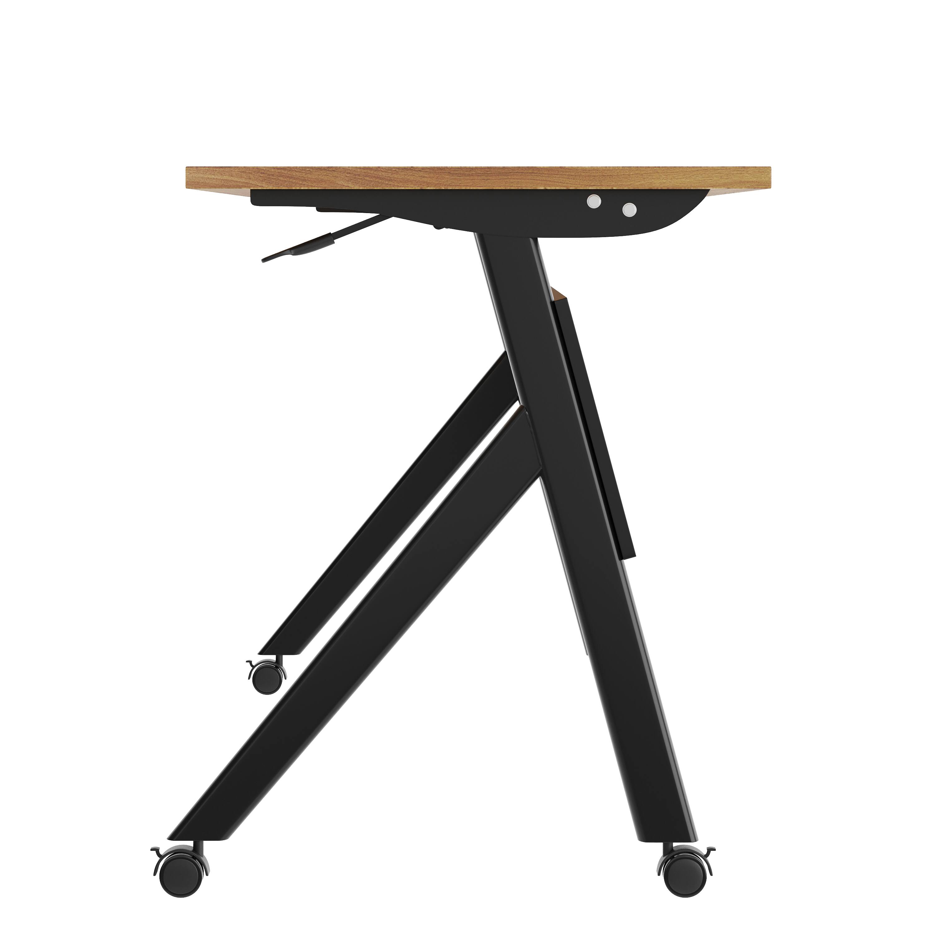 Left. Flash Furniture - Davis Commercial Grade 72" x 24" Heavy-Duty Nesting Flip Training Table with Y-Legs, Modesty Panel, 1" Thick Walnut Tabl - Brown.