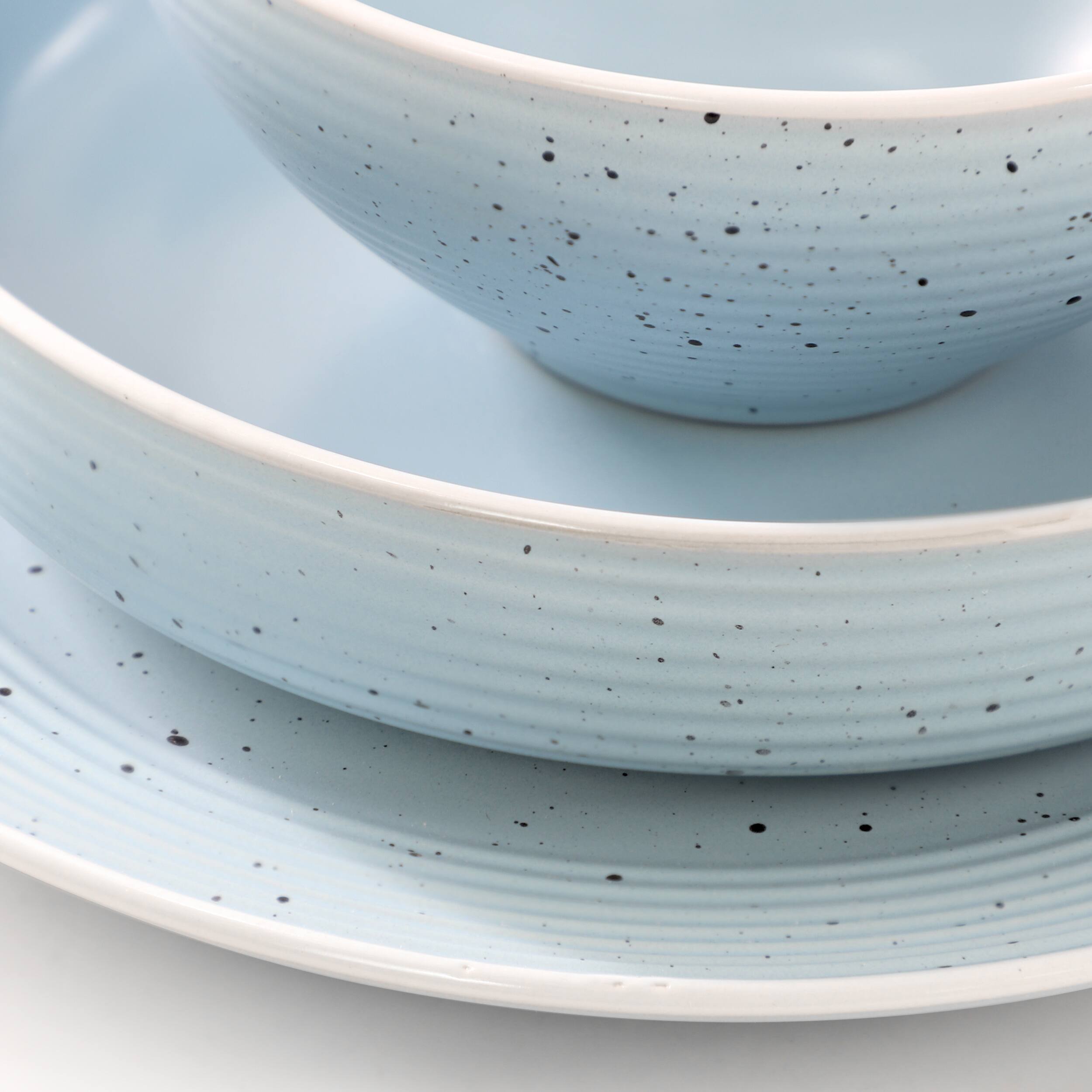 Alt View 4. Elama - Elama Emilia 16 Piece Double Bowl Stoneware Dinnerware Set in Light Blue - Light Blue.
