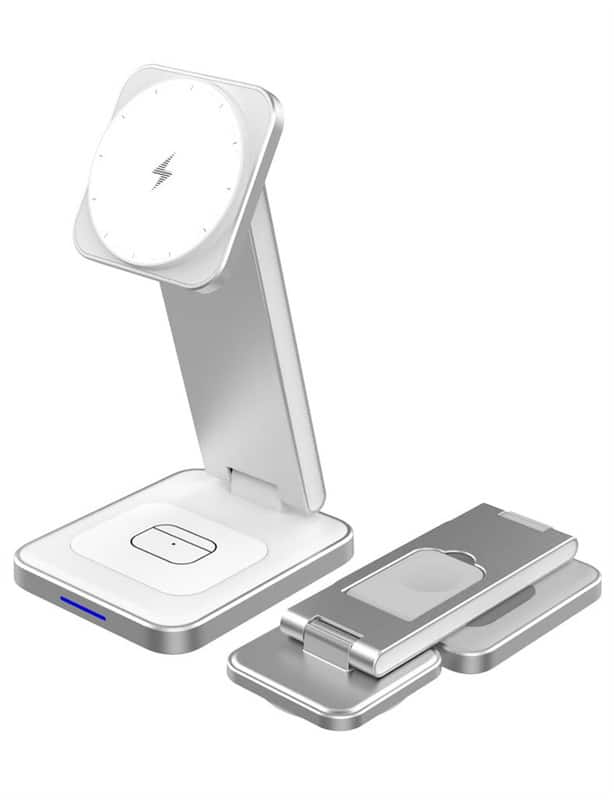 RISOKEYS - Foldable 3-in-1 Fast Charging Station - Magnetic Wireless Charger for Apple/Samsung/Huawei Phones for Smartphones - White