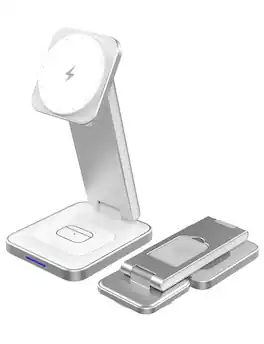 RISOKEYS - Foldable 3-in-1 Fast Charging Station - Magnetic Wireless Charger for Apple/Samsung/Huawei Phones for Smartphones - White